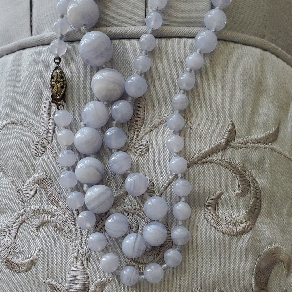12” Blue Graduated Necklace Knotted & Tied Polished Beads Periwinkle Blue